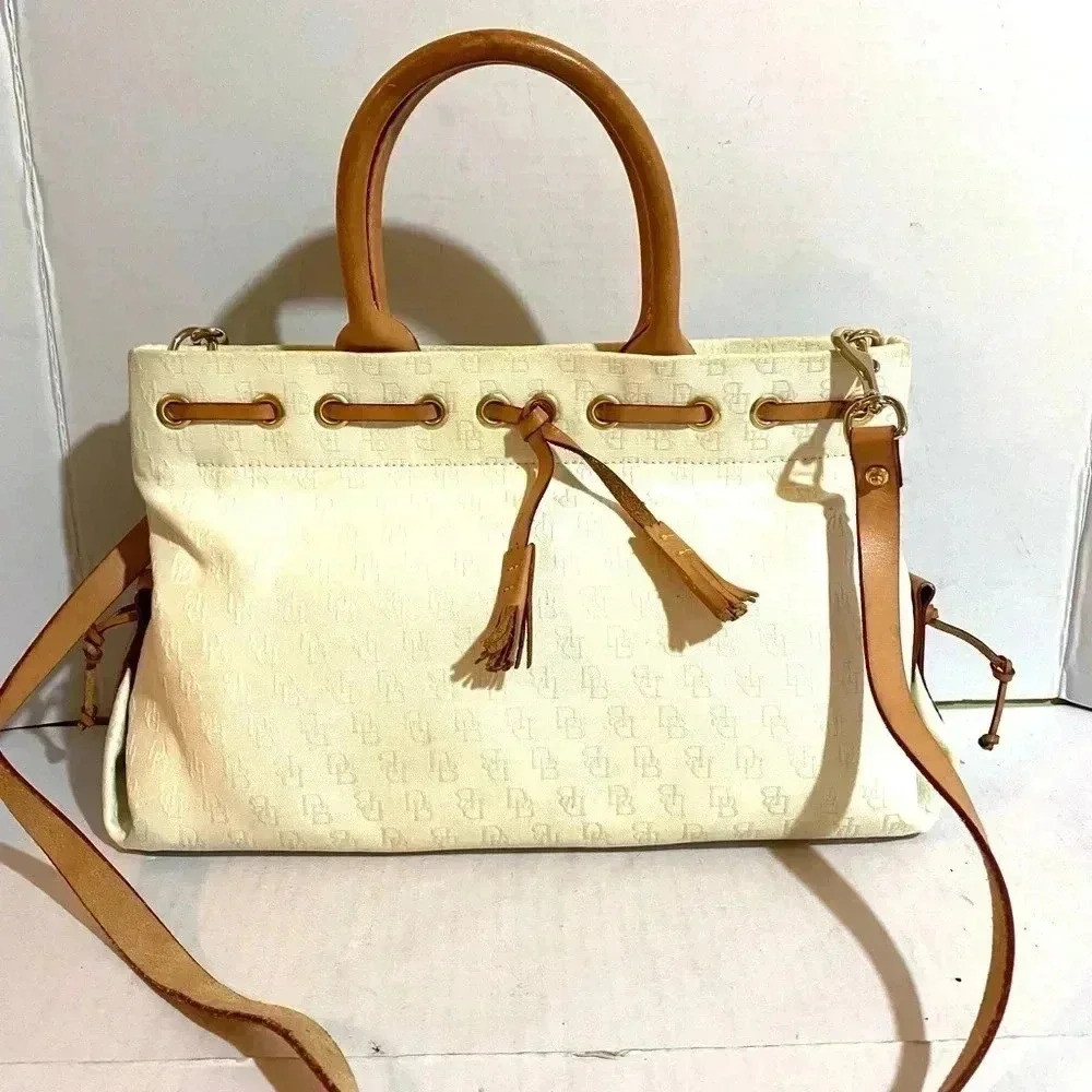 Dooney Bourke white canvas leather satchel handbag